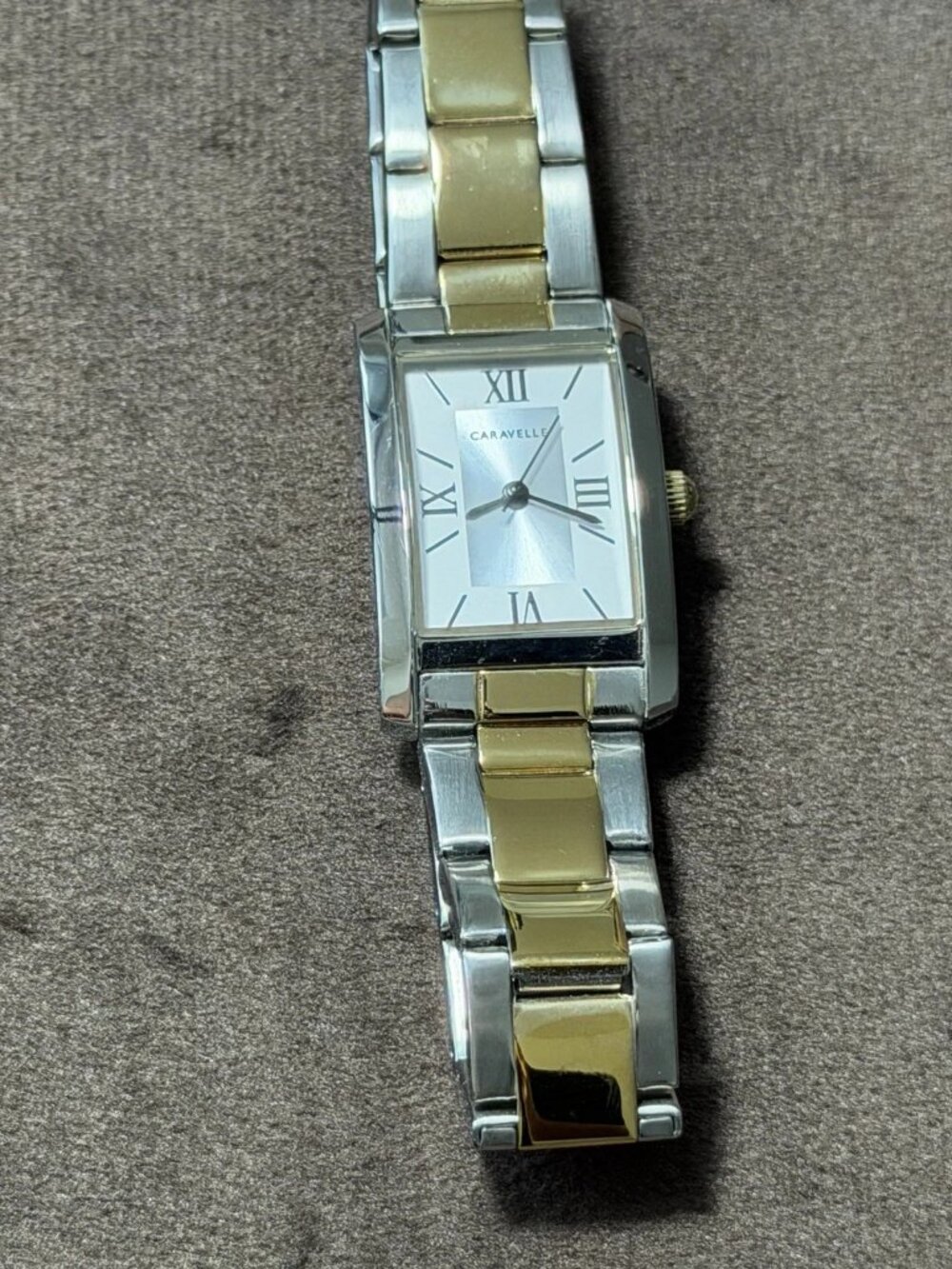 Caravelle Women's Quartz Two-Tone Stainless Rectangle Watch Roman Dial Water-Res